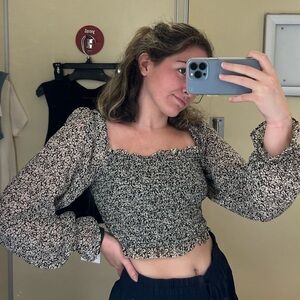 Black and Cream Floral Blouse